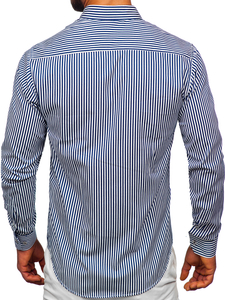 Chemise en rayures à manche longue pour homme bleue foncée Bolf 22731