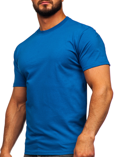 T-shirt uni en coton bleu pour homme Bolf 192397