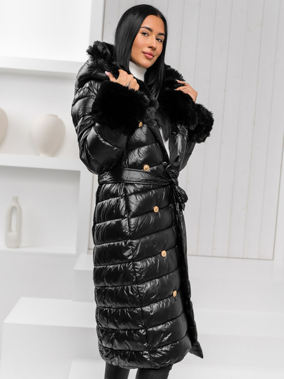Manteau long matelassé d'hiver à capuche pour femme noir Bolf 5M3160A