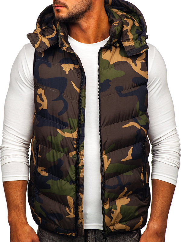 Gilet matelassé à capuche camo pour homme kaki Bolf 6876