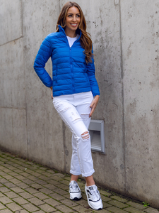 Blouson de transition à col montant matelassé pour femme bleu clair Bolf 1141A