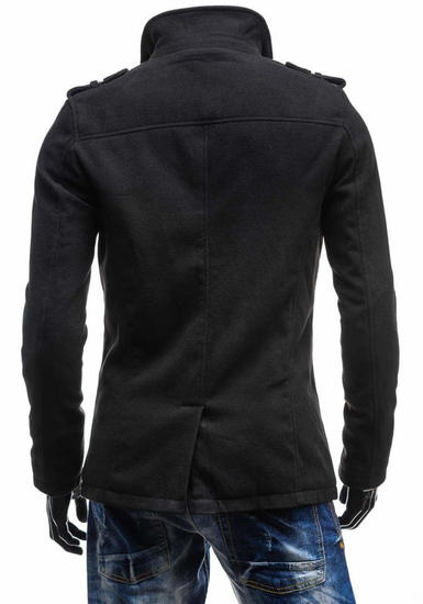 Manteau à boutonnage simple pour homme avec un col haut noir Bolf 8853C
