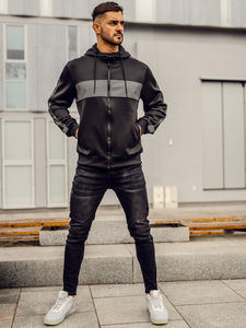 Sweat-shirt à capuche avec fermeture pour homme noir Bolf 27B8121