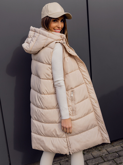 Gilet long matelassé oversize pour femme beige Bolf 81276