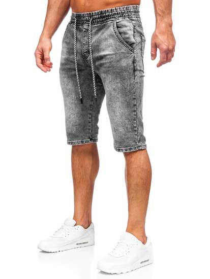 Short en jean pour homme noir Bolf KR1539