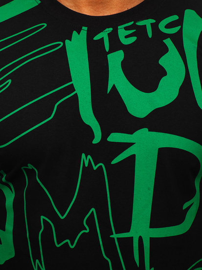 T-shirt noir en coton avec imprimé homme, modèle Bolf KS1972