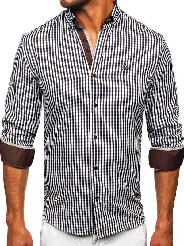 Homme Chemise à carreaux vichy avec les manches longues Marron Bolf 4712