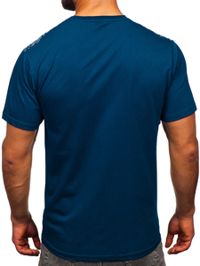 Tee-shirt en coton imprimé pour homme bleu foncé Bolf 14720