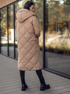 Femme Blouson d'hiver longue matelassée à capuche Camel Bolf 5M3173A