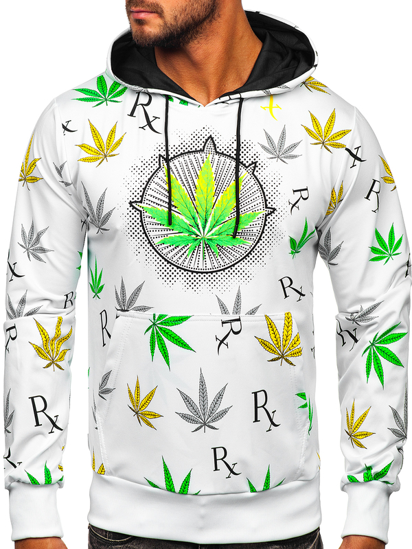 Sweat-shirt imprimé à capuche pour homme blanc Bolf HM612