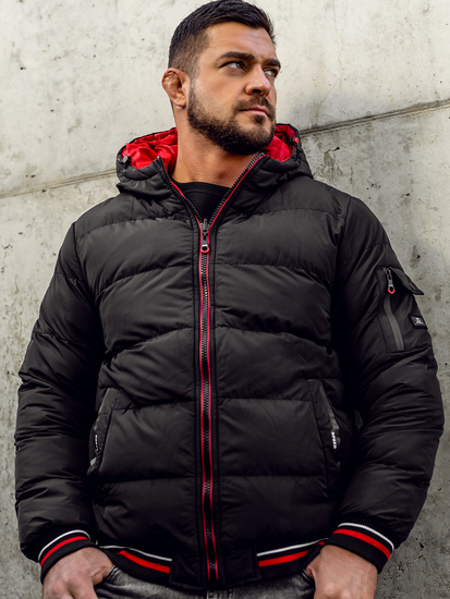 Blouson d'hiver matelassé réversible pour homme noir-rouge Bolf 7410