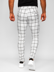 Homme Pantalon élégant à carreaux Blanc Bolf 0054