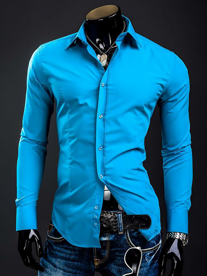 Chemise élégante turquoise à manches longues pour homme Bolf 1703A