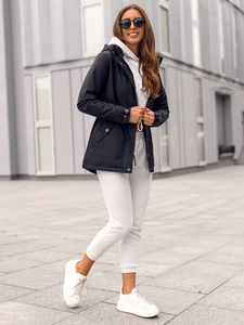 Parka de transition à capuche pour femme noire Bolf 7018A