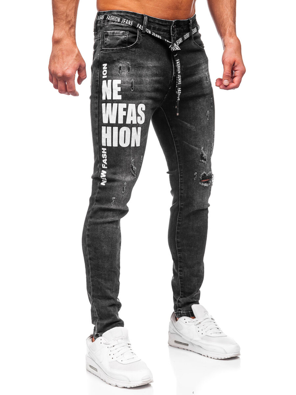 Homme Pantalon en jean slim fit Noir Bolf TF277
