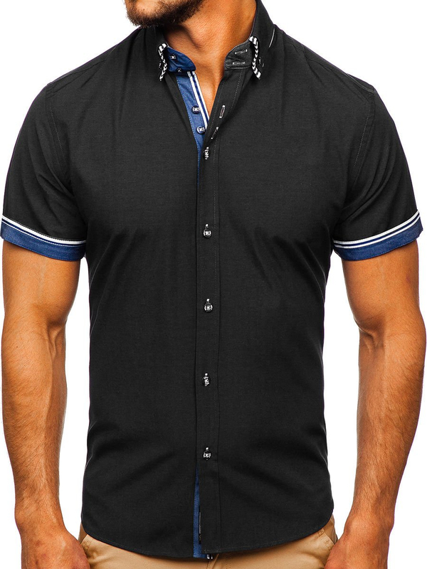 Chemise pour homme à manches courtes noire Bolf 2911-1