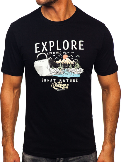 Homme T-shirt imprimé en coton Noir Bolf MPO3485