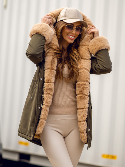 Parka d'hiver à capuche pour femme kaki Bolf 7033