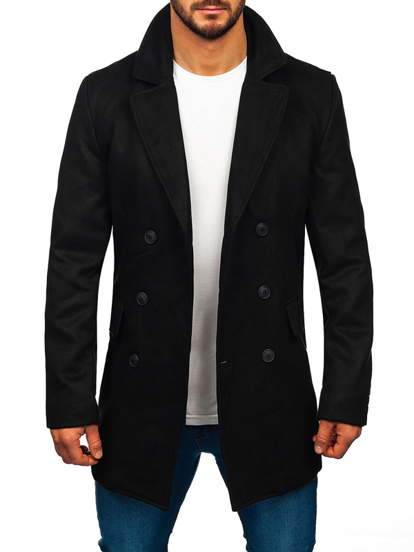 Homme Manteau d'hiver longue croisé Noir Bolf 79B3A1-073