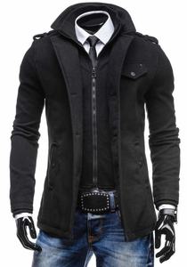 Manteau à boutonnage simple pour homme avec un col haut noir Bolf 8853C