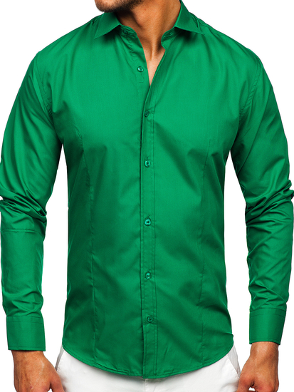 Chemise élégante vert foncé à manches longues pour homme Bolf 1703