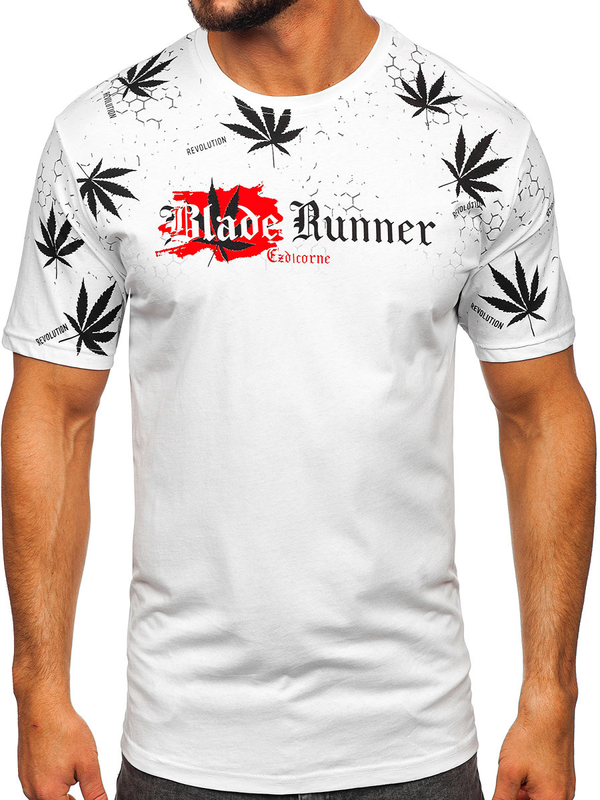 Tee-shirt en coton imprimé pour homme blanc Bolf 14744