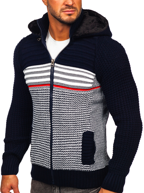 Pull épais à capuche avec fermeture pour homme bleu foncé Bolf 2048