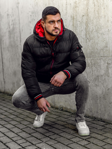 Blouson d'hiver matelassé réversible pour homme noir-rouge Bolf 7410