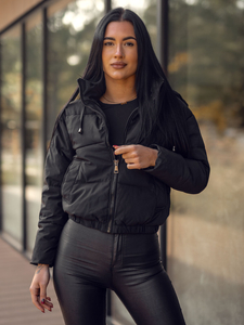 Femme Blouson d'hiver matelassée réversible à capuche Noir Bolf 16M9088