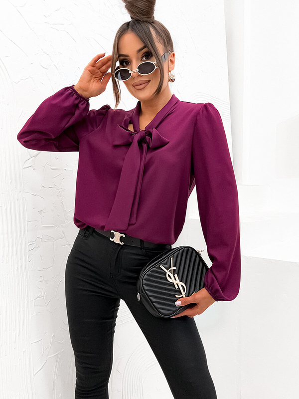 Femme Chemise élégante à manches longues avec un noeud Bordeaux Bolf 500