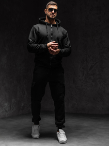 Sweat-shirt noir zippé à capuche pour homme Bolf 2008 