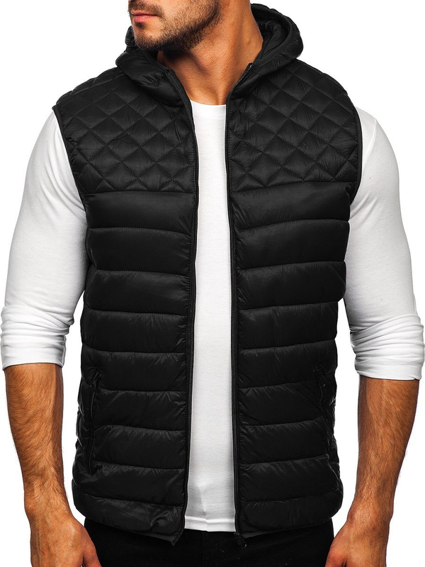 Gilet pour homme noir matelassé à capuche Bolf HDL88003