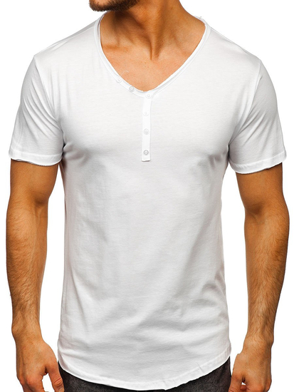 T-shirt blanc uni en coton à col en V pour homme Bolf 4049