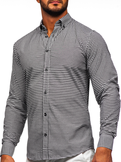 Homme Chemise à carreaux à manches longues Noir Bolf 22745