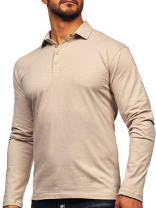 Homme Polo en coton à manches longues Beige Bolf 5119