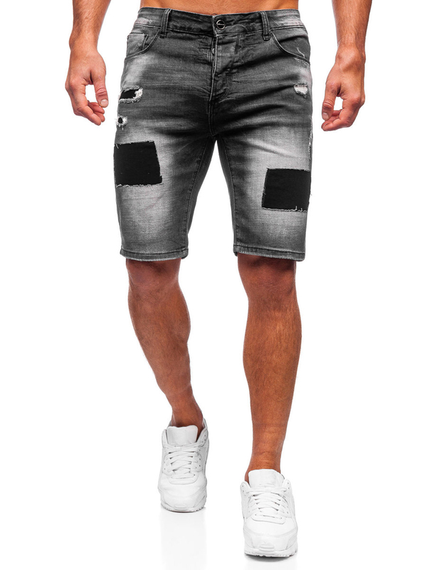 Short en jean pour homme noir Bolf MP0037N
