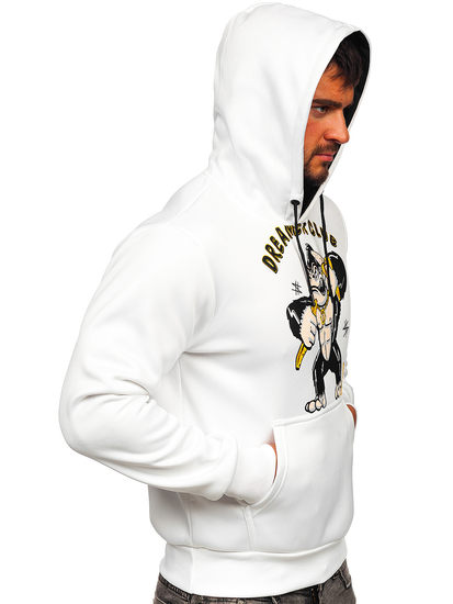 Sweat-shirt imprimé à capuche pour homme blanc Bolf HM563