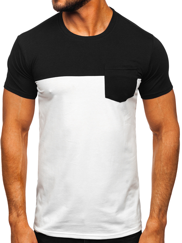 Tee-shirt uni avec petite poche pour homme noir-blanc Bolf 8T91