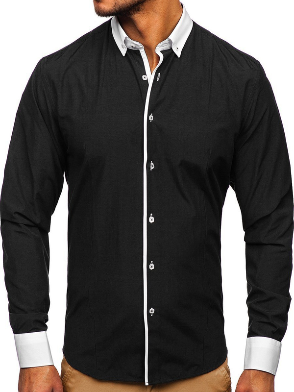 La chemise élégante avec les manches longues pour homme noire Bolf 2782