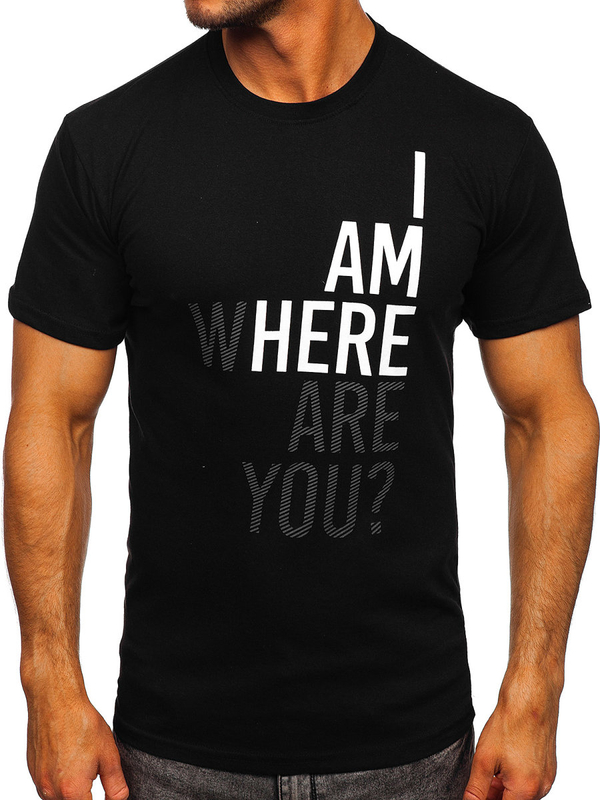 Tee-shirt en coton imprimé pour homme noir Bolf 0404T