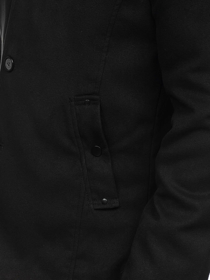 Manteau à boutonnage simple pour homme avec un col haut noir Bolf 8853