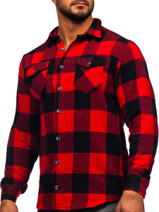 Chemise en flanelle à manche longue pour homme noire-rouge Bolf 20723