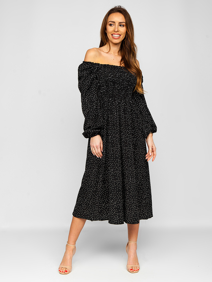Robe à pois pour femme noire Bolf DLY016
