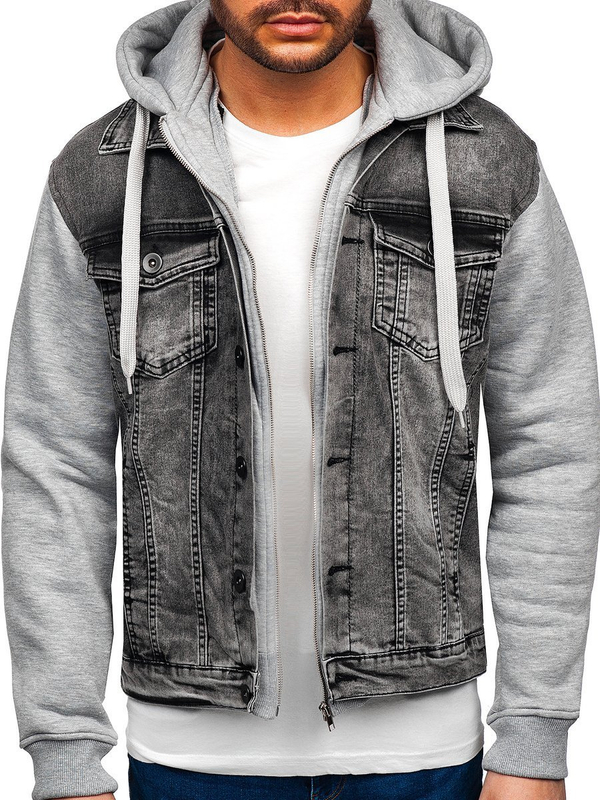 Blouson en jean gris pour homme à capuche Bolf 10350