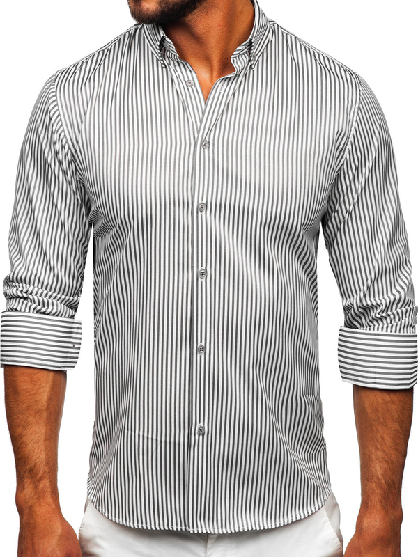 Chemise en rayures à manche longue pour homme graphite Bolf 22731