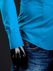 Chemise élégante turquoise à manches longues pour homme Bolf 1703A