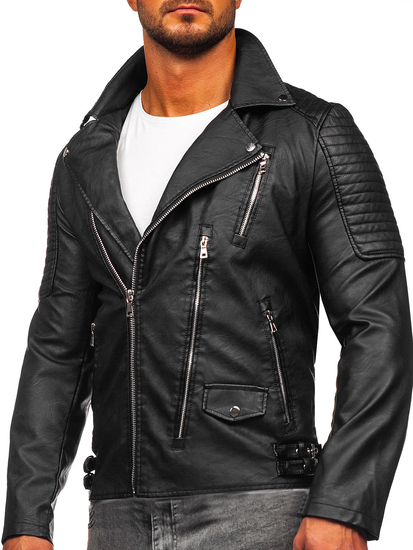 Homme Blouson de motard en cuir Noir Bolf 11Z8026