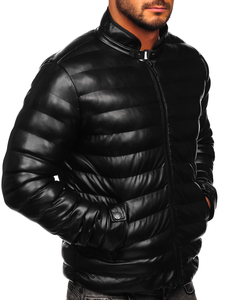 Blouson d'hiver en cuir matelassé pour homme noir Bolf 0021