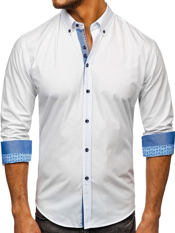 La chemise élégante avec les manches longues pour homme blanc Bolf 8838-1