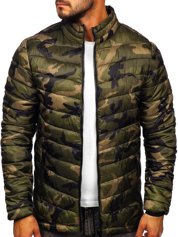 Homme Blouson d'hiver matelassée camo Vert Bolf SM80